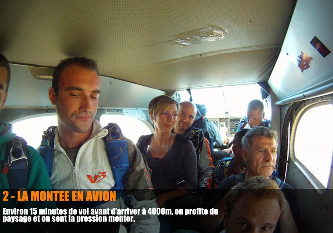 Saut tandem, la montée en avion Saut tandem, la montée en avion